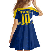 Personalized Sweden Dala Horse Soccer 2026 Kid Short Sleeve Dress Grunge Swedish Flag Brush Strokes