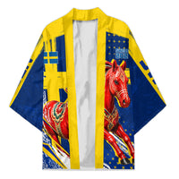 Personalized Sweden Dala Horse Soccer 2026 Kimono Grunge Swedish Flag Brush Strokes