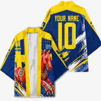 Personalized Sweden Dala Horse Soccer 2026 Kimono Grunge Swedish Flag Brush Strokes