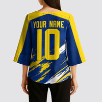 Personalized Sweden Dala Horse Soccer 2026 Kimono Sleeve Blouse Grunge Swedish Flag Brush Strokes