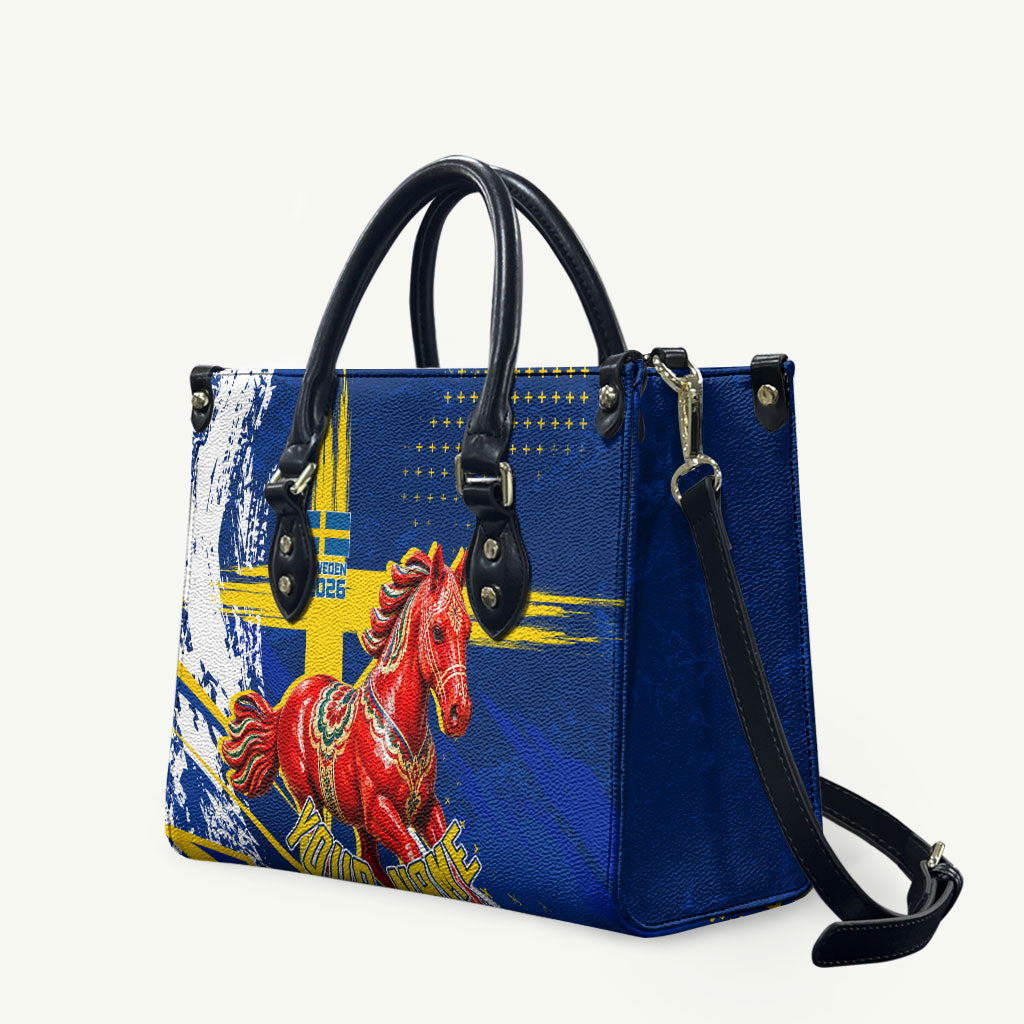 Personalized Sweden Dala Horse Soccer 2026 Leather Bag Grunge Swedish Flag Brush Strokes