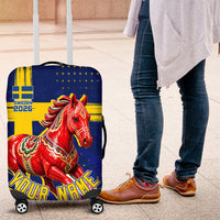 Personalized Sweden Dala Horse Soccer 2026 Luggage Cover Grunge Swedish Flag Brush Strokes