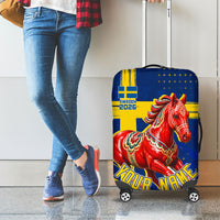 Personalized Sweden Dala Horse Soccer 2026 Luggage Cover Grunge Swedish Flag Brush Strokes