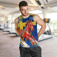 Personalized Sweden Dala Horse Soccer 2026 Men Tank Top Grunge Swedish Flag Brush Strokes
