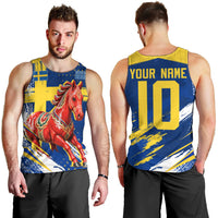 Personalized Sweden Dala Horse Soccer 2026 Men Tank Top Grunge Swedish Flag Brush Strokes