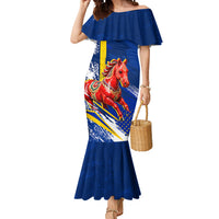 Personalized Sweden Dala Horse Soccer 2026 Mermaid Dress Grunge Swedish Flag Brush Strokes