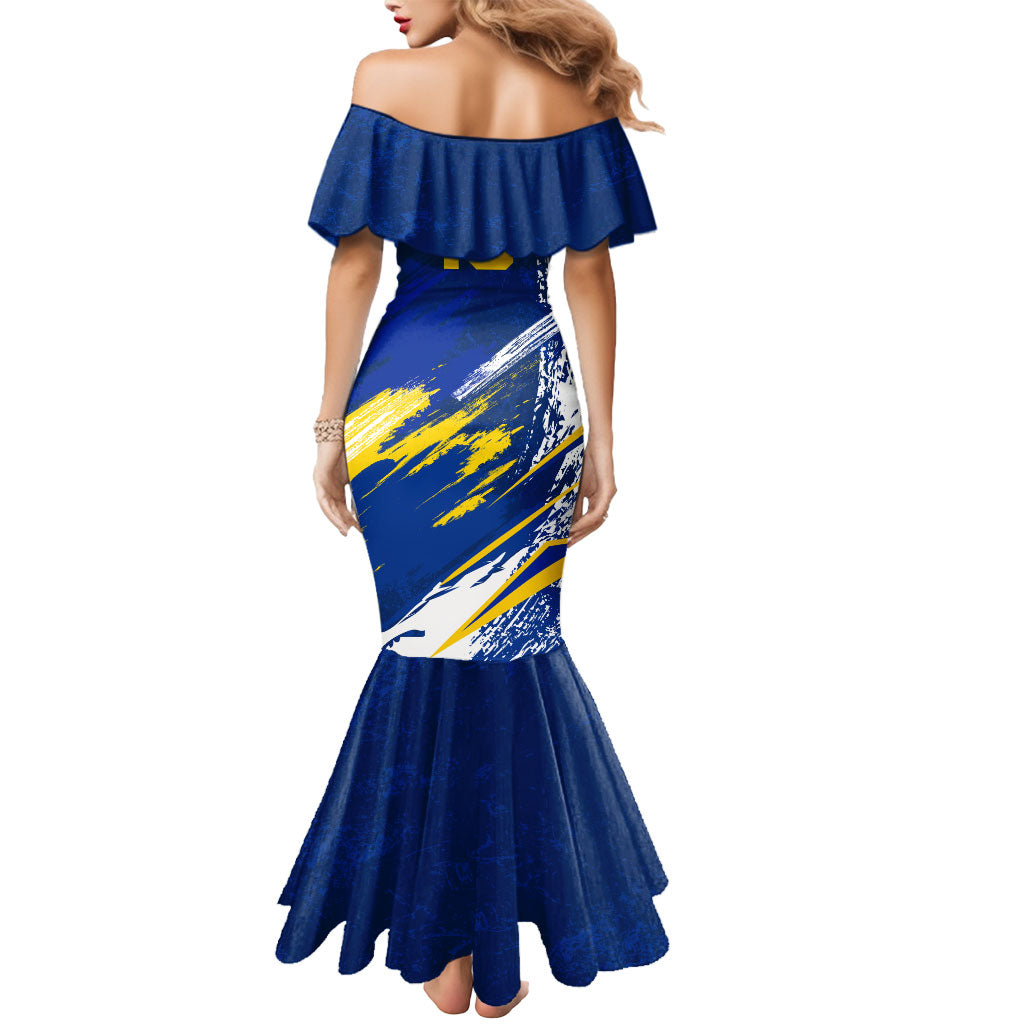 Personalized Sweden Dala Horse Soccer 2026 Mermaid Dress Grunge Swedish Flag Brush Strokes