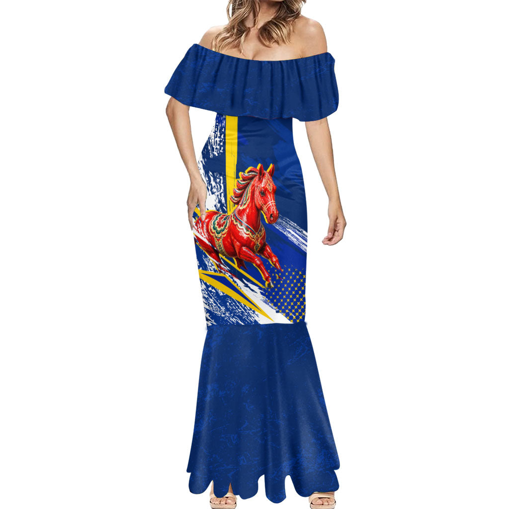 Personalized Sweden Dala Horse Soccer 2026 Mermaid Dress Grunge Swedish Flag Brush Strokes
