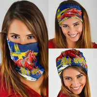 Personalized Sweden Dala Horse Soccer 2026 Neck Gaiter Grunge Swedish Flag Brush Strokes