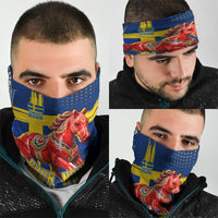 Personalized Sweden Dala Horse Soccer 2026 Neck Gaiter Grunge Swedish Flag Brush Strokes