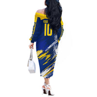 Personalized Sweden Dala Horse Soccer 2026 Off The Shoulder Long Sleeve Dress Grunge Swedish Flag Brush Strokes
