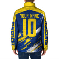Personalized Sweden Dala Horse Soccer 2026 Padded Jacket Grunge Swedish Flag Brush Strokes