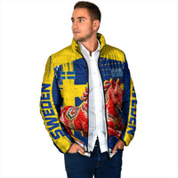 Personalized Sweden Dala Horse Soccer 2026 Padded Jacket Grunge Swedish Flag Brush Strokes
