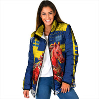 Personalized Sweden Dala Horse Soccer 2026 Padded Jacket Grunge Swedish Flag Brush Strokes