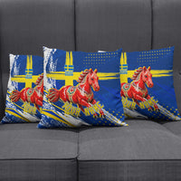 Personalized Sweden Dala Horse Soccer 2026 Pillow Cover Grunge Swedish Flag Brush Strokes