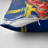 Personalized Sweden Dala Horse Soccer 2026 Pillow Cover Grunge Swedish Flag Brush Strokes