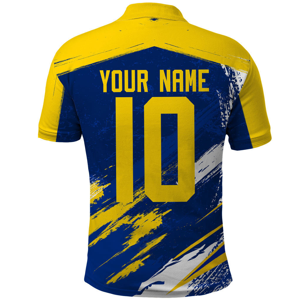 Personalized Sweden Dala Horse Soccer 2026 Polo Shirt Grunge Swedish Flag Brush Strokes