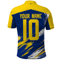 Personalized Sweden Dala Horse Soccer 2026 Polo Shirt Grunge Swedish Flag Brush Strokes