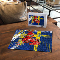 Personalized Sweden Dala Horse Soccer 2026 Puzzle Grunge Swedish Flag Brush Strokes