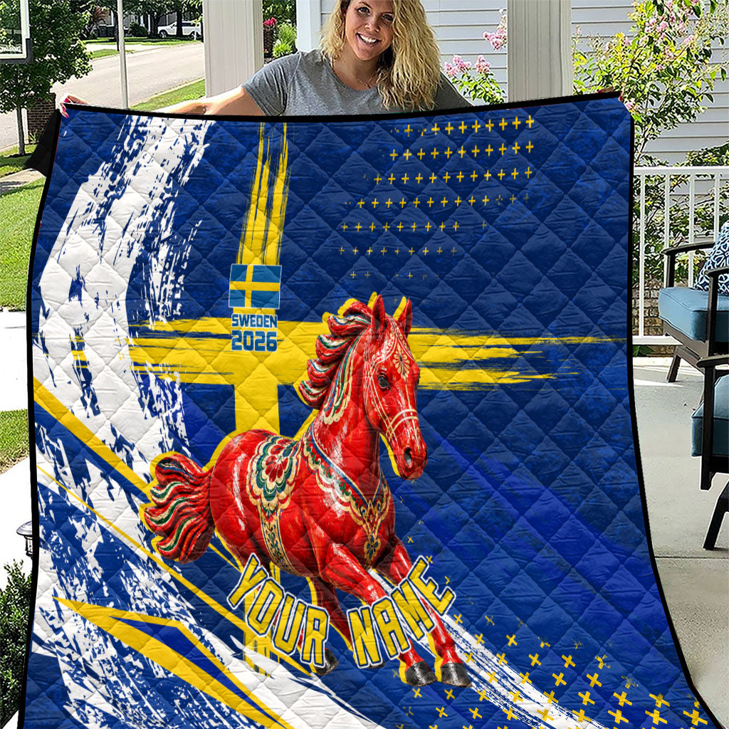 Personalized Sweden Dala Horse Soccer 2026 Quilt Grunge Swedish Flag Brush Strokes