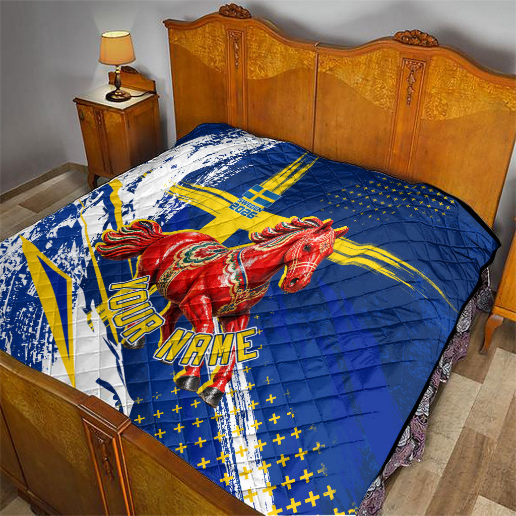 Personalized Sweden Dala Horse Soccer 2026 Quilt Grunge Swedish Flag Brush Strokes
