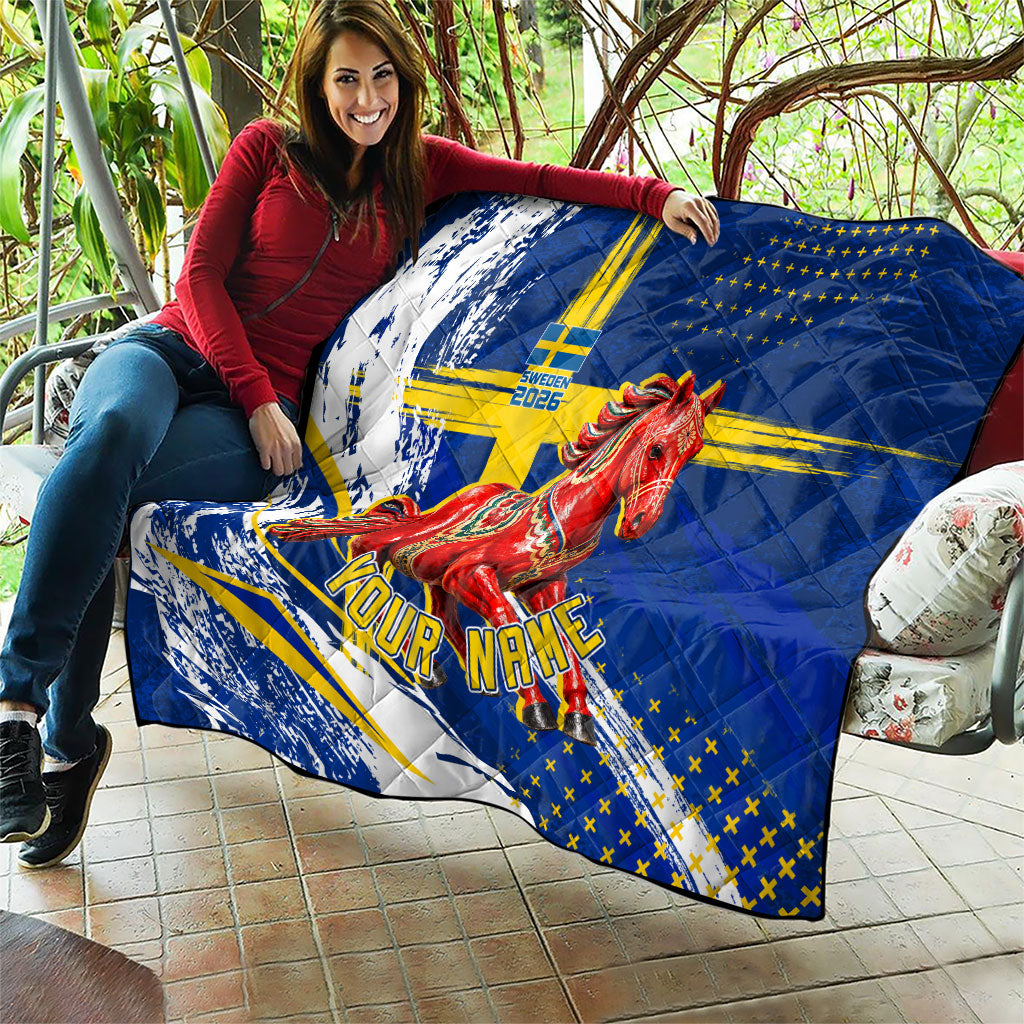 Personalized Sweden Dala Horse Soccer 2026 Quilt Grunge Swedish Flag Brush Strokes