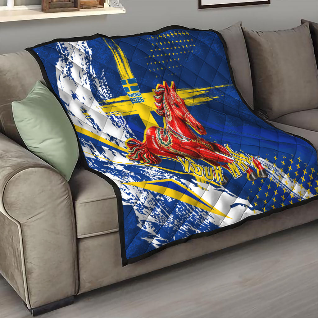 Personalized Sweden Dala Horse Soccer 2026 Quilt Grunge Swedish Flag Brush Strokes