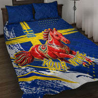 Personalized Sweden Dala Horse Soccer 2026 Quilt Bed Set Grunge Swedish Flag Brush Strokes