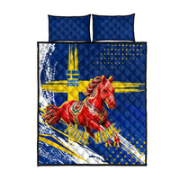 Personalized Sweden Dala Horse Soccer 2026 Quilt Bed Set Grunge Swedish Flag Brush Strokes
