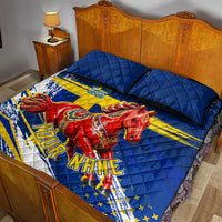 Personalized Sweden Dala Horse Soccer 2026 Quilt Bed Set Grunge Swedish Flag Brush Strokes