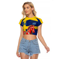 Personalized Sweden Dala Horse Soccer 2026 Raglan Cropped T Shirt Grunge Swedish Flag Brush Strokes