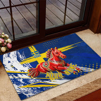 Personalized Sweden Dala Horse Soccer 2026 Rubber Doormat Grunge Swedish Flag Brush Strokes