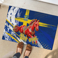 Personalized Sweden Dala Horse Soccer 2026 Rubber Doormat Grunge Swedish Flag Brush Strokes
