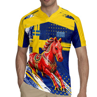 Personalized Sweden Dala Horse Soccer 2026 Rugby Jersey Grunge Swedish Flag Brush Strokes