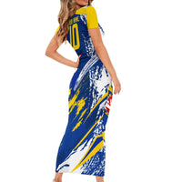 Personalized Sweden Dala Horse Soccer 2026 Short Sleeve Bodycon Dress Grunge Swedish Flag Brush Strokes