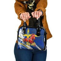 Personalized Sweden Dala Horse Soccer 2026 Shoulder Handbag Grunge Swedish Flag Brush Strokes