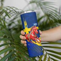 Personalized Sweden Dala Horse Soccer 2026 Skinny Tumbler Grunge Swedish Flag Brush Strokes