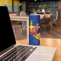 Personalized Sweden Dala Horse Soccer 2026 Skinny Tumbler Grunge Swedish Flag Brush Strokes