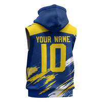 Personalized Sweden Dala Horse Soccer 2026 Sleeveless Hoodie Grunge Swedish Flag Brush Strokes
