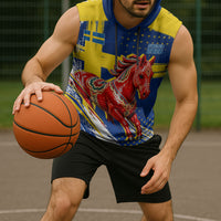 Personalized Sweden Dala Horse Soccer 2026 Sleeveless Hoodie Grunge Swedish Flag Brush Strokes