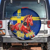 Personalized Sweden Dala Horse Soccer 2026 Spare Tire Cover Grunge Swedish Flag Brush Strokes