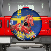 Personalized Sweden Dala Horse Soccer 2026 Spare Tire Cover Grunge Swedish Flag Brush Strokes
