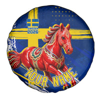 Personalized Sweden Dala Horse Soccer 2026 Spare Tire Cover Grunge Swedish Flag Brush Strokes