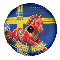 Personalized Sweden Dala Horse Soccer 2026 Spare Tire Cover Grunge Swedish Flag Brush Strokes