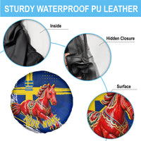 Personalized Sweden Dala Horse Soccer 2026 Spare Tire Cover Grunge Swedish Flag Brush Strokes