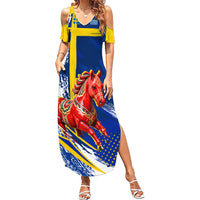Personalized Sweden Dala Horse Soccer 2026 Summer Maxi Dress Grunge Swedish Flag Brush Strokes