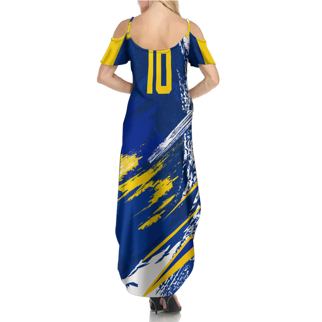Personalized Sweden Dala Horse Soccer 2026 Summer Maxi Dress Grunge Swedish Flag Brush Strokes