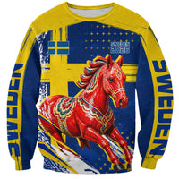 Personalized Sweden Dala Horse Soccer 2026 Sweatshirt Grunge Swedish Flag Brush Strokes