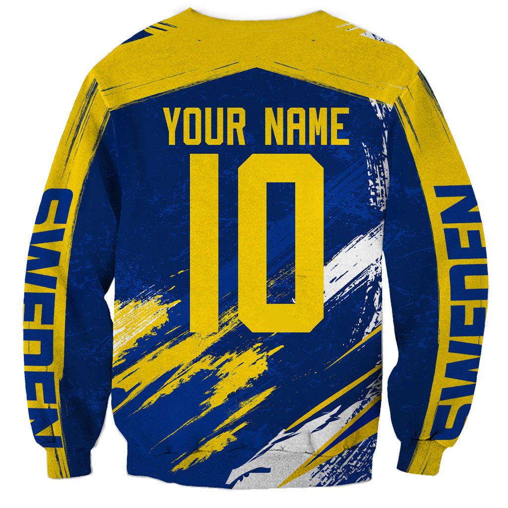 Personalized Sweden Dala Horse Soccer 2026 Sweatshirt Grunge Swedish Flag Brush Strokes