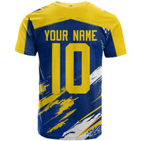 Personalized Sweden Dala Horse Soccer 2026 T Shirt Grunge Swedish Flag Brush Strokes